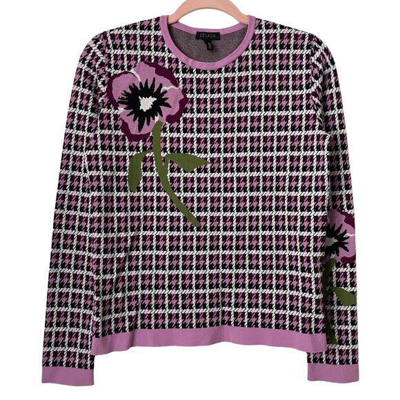 Escada Sweater Womens XS Pink Purple Floral Herringbone Knit Retro Preppy Boho - Picture 1 of 13